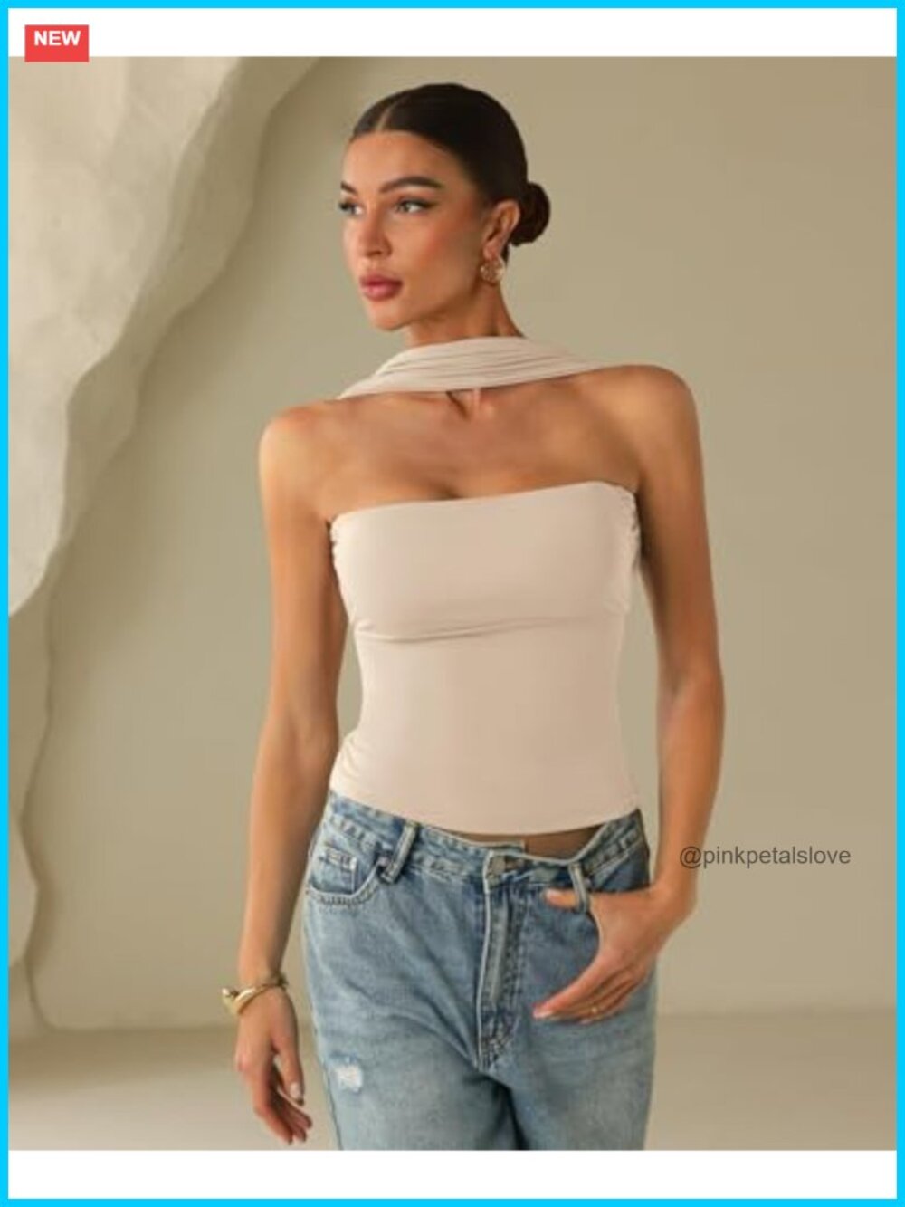 Halter Tube Top Off Shoulder Ruched Strapless Open Back Slim Fit Y2K - Picture 4 of 4
